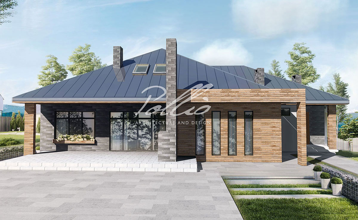 Proiect de casa parter 187 m²: 4 Dormitoare, 3 Bai, Bucatarie deschisa, Garaj