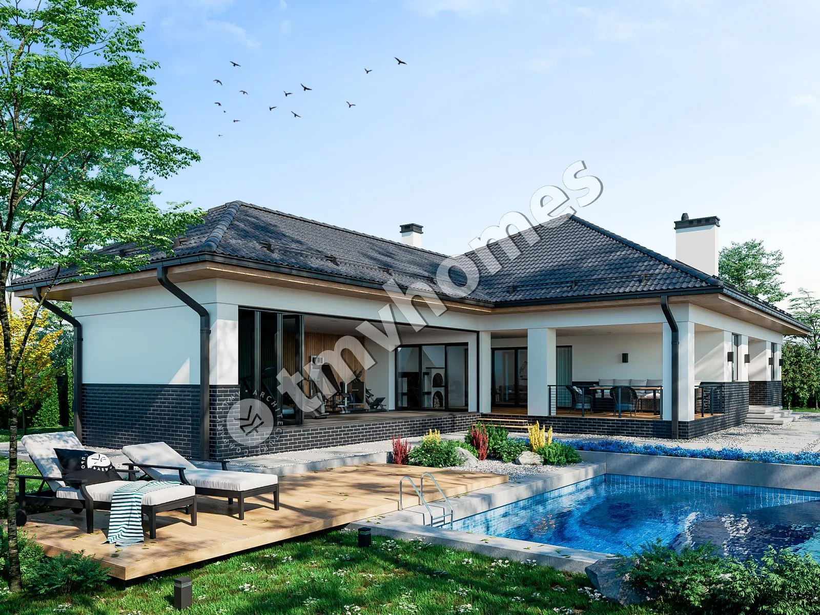 Proiect de casa parter 135 m²: 2 Dormitoare, 1 Bai, fara Garaj