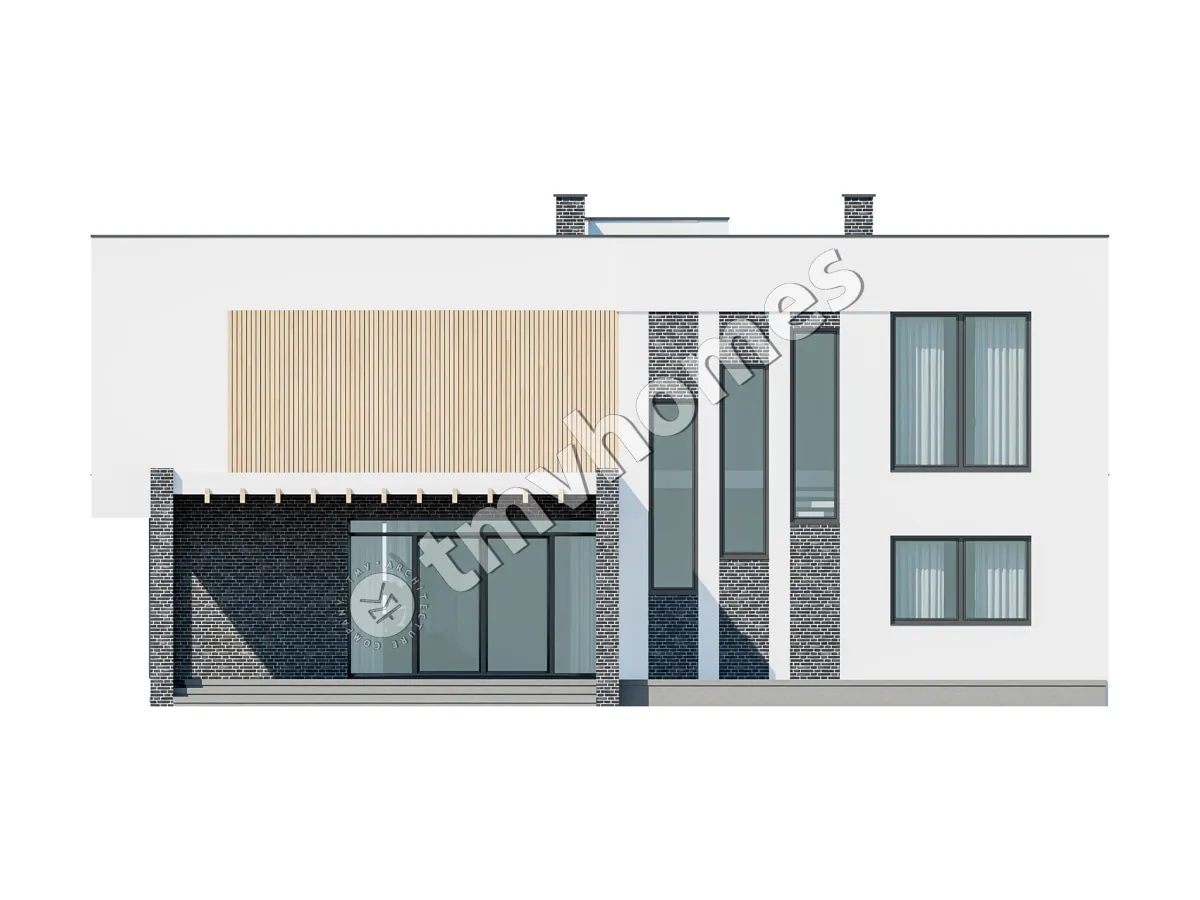 Proiect de casa cu etaj 329 m²: 5 Dormitoare, 3 Bai, Bucatarie deschisa, fara Garaj