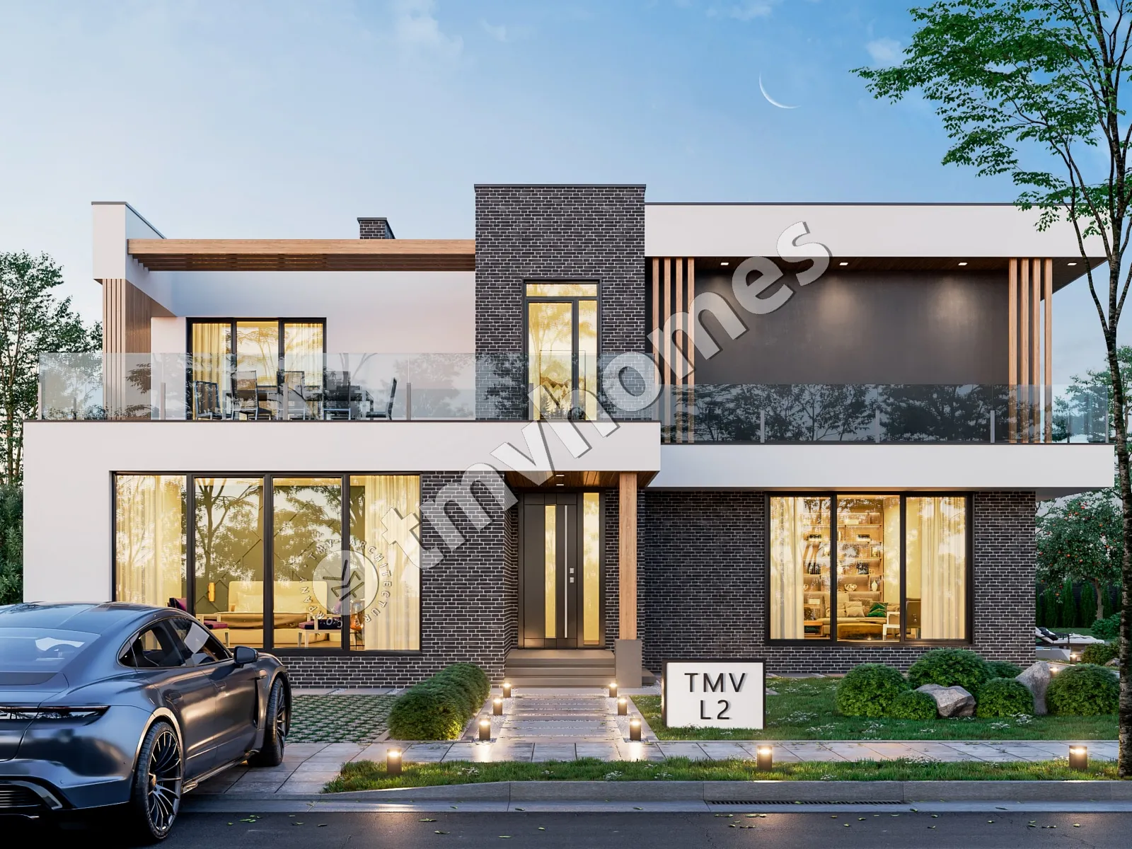 Proiect de casa cu etaj 329 m²: 5 Dormitoare, 3 Bai, Bucatarie deschisa, fara Garaj