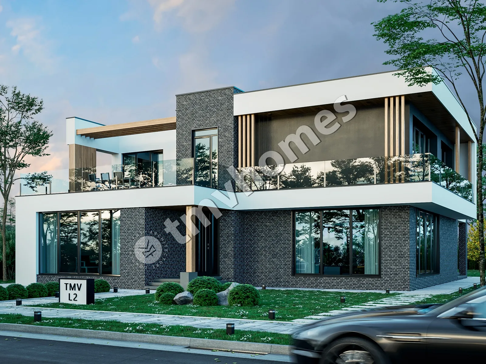 Proiect de casa cu etaj 329 m²: 5 Dormitoare, 3 Bai, Bucatarie deschisa, fara Garaj