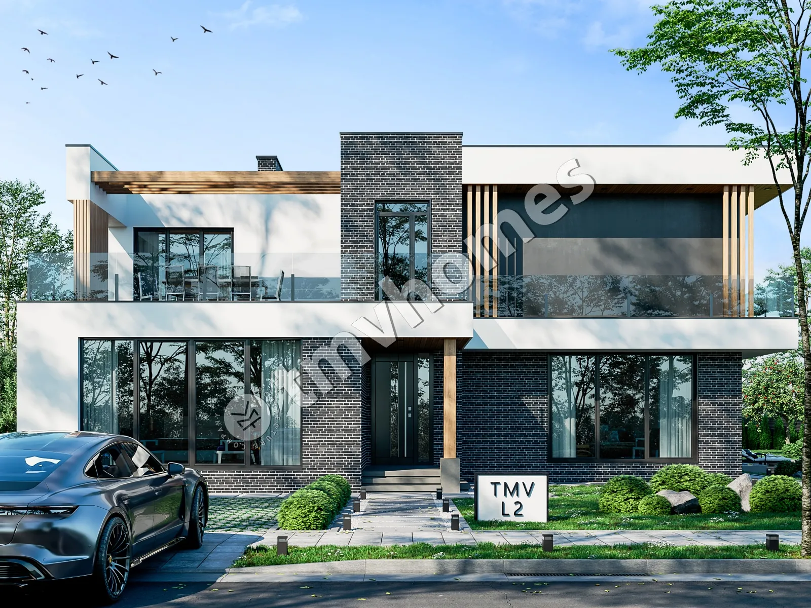Proiect de casa cu etaj 329 m²: 5 Dormitoare, 3 Bai, Bucatarie deschisa, fara Garaj