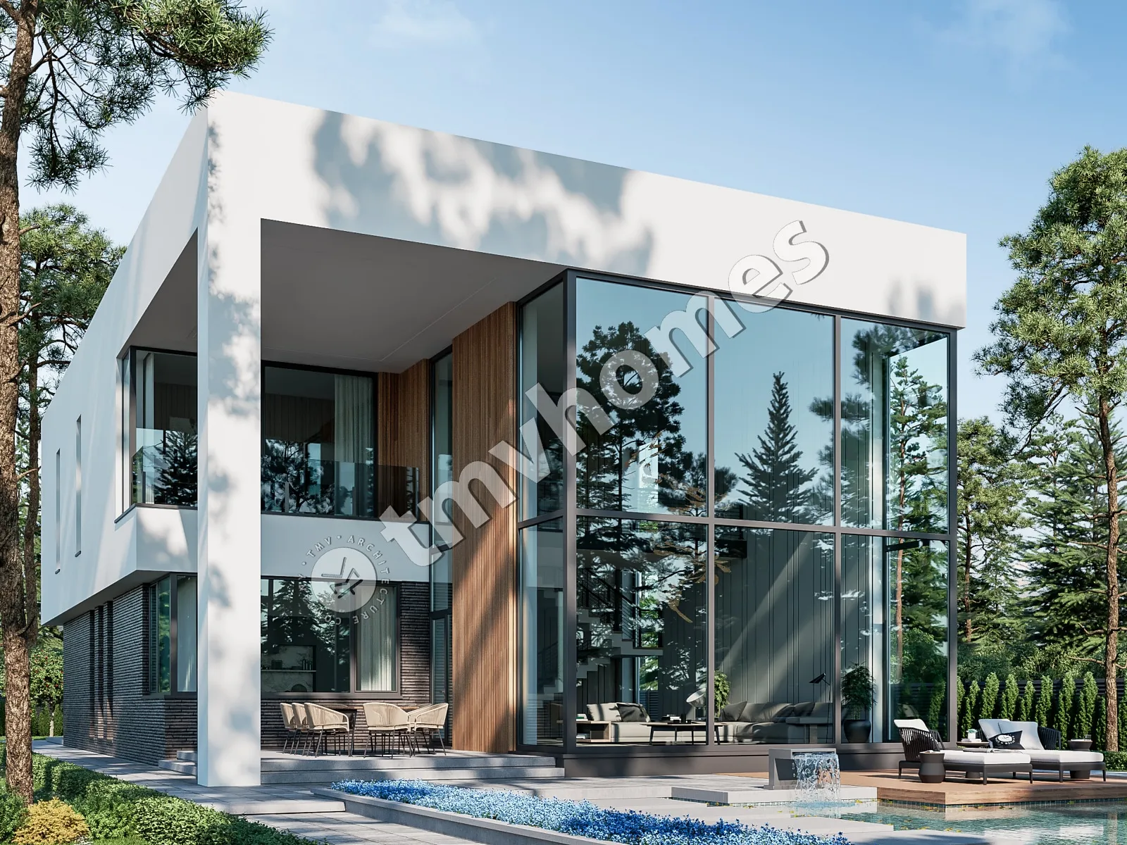 Proiect de casa cu etaj 415 m²: 3 Dormitoare, Birou, 4 Bai, Bucatarie deschisa, Garaj