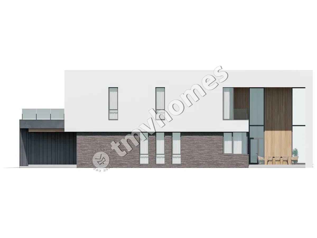 Proiect de casa cu etaj 415 m²: 3 Dormitoare, Birou, 4 Bai, Bucatarie deschisa, Garaj
