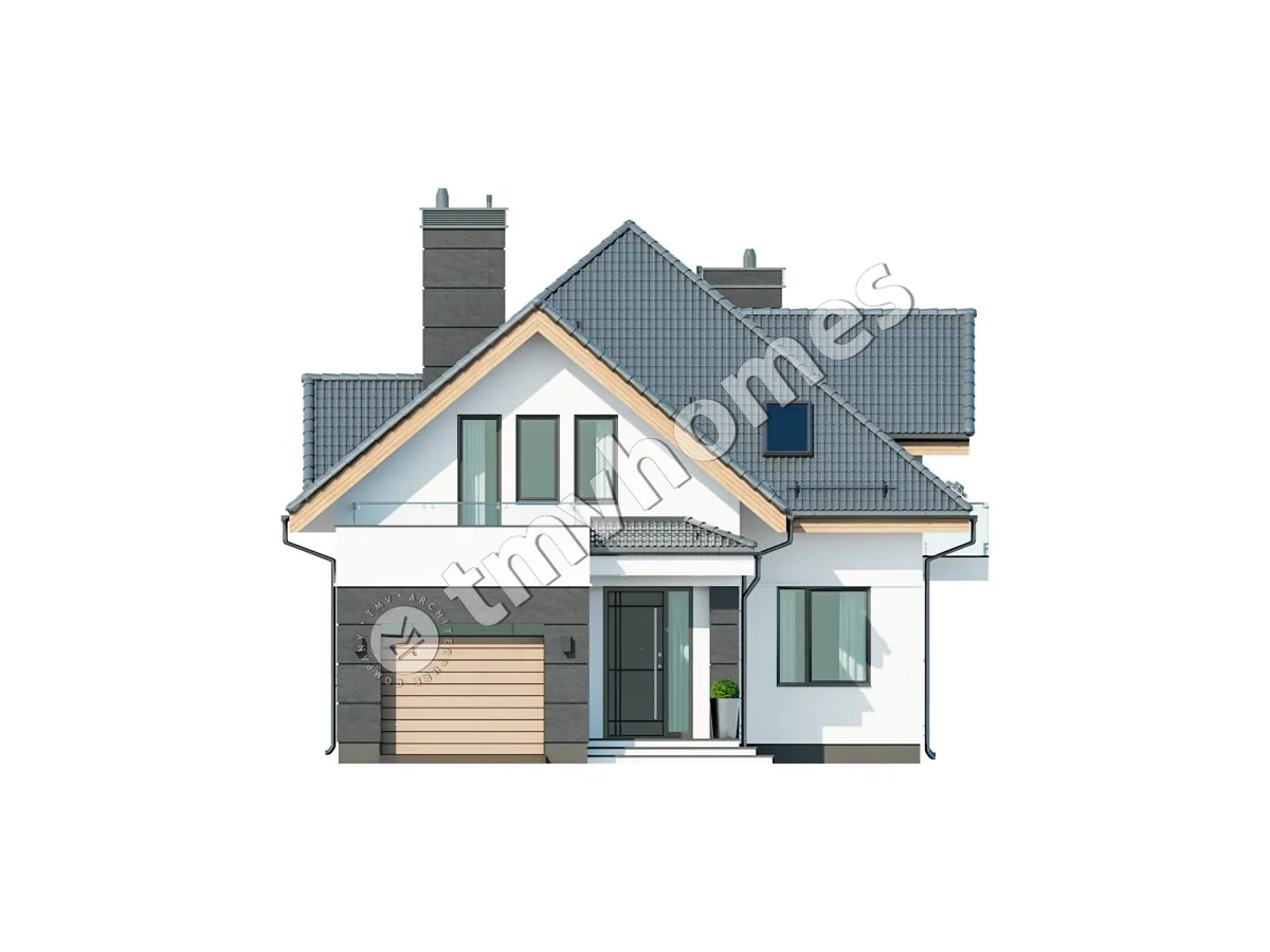 Proiect de casa parter cu mansardă 225 m²: 3 Dormitoare, Birou, 3 Bai, Bucatarie deschisa, Garaj