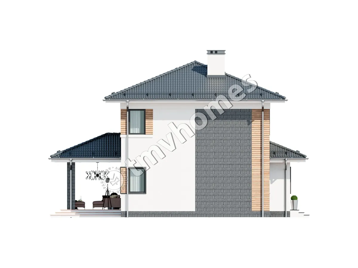 Proiect de casa cu etaj 185 m²: 3 Dormitoare, 3 Bai, fara Garaj