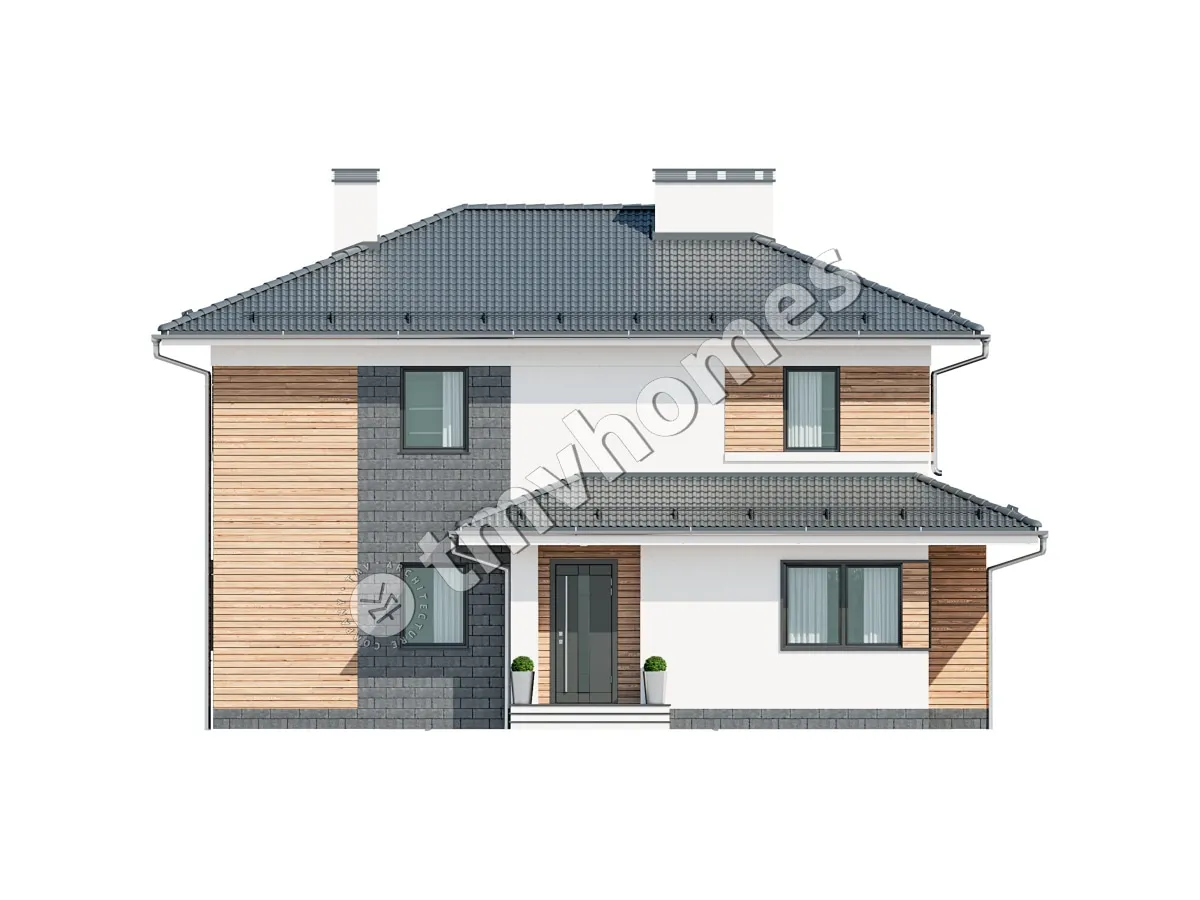 Proiect de casa cu etaj 185 m²: 3 Dormitoare, 3 Bai, fara Garaj