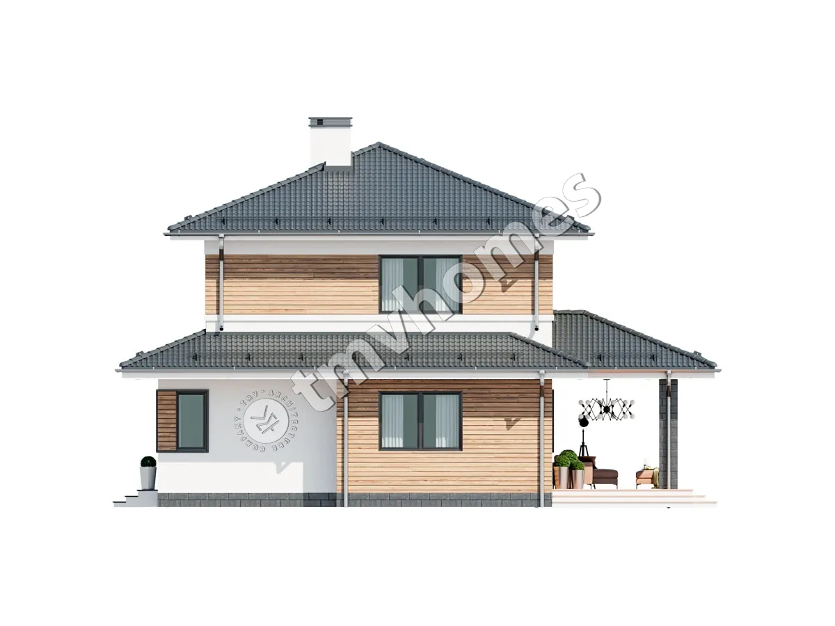 Proiect de casa cu etaj 185 m²: 3 Dormitoare, 3 Bai, fara Garaj