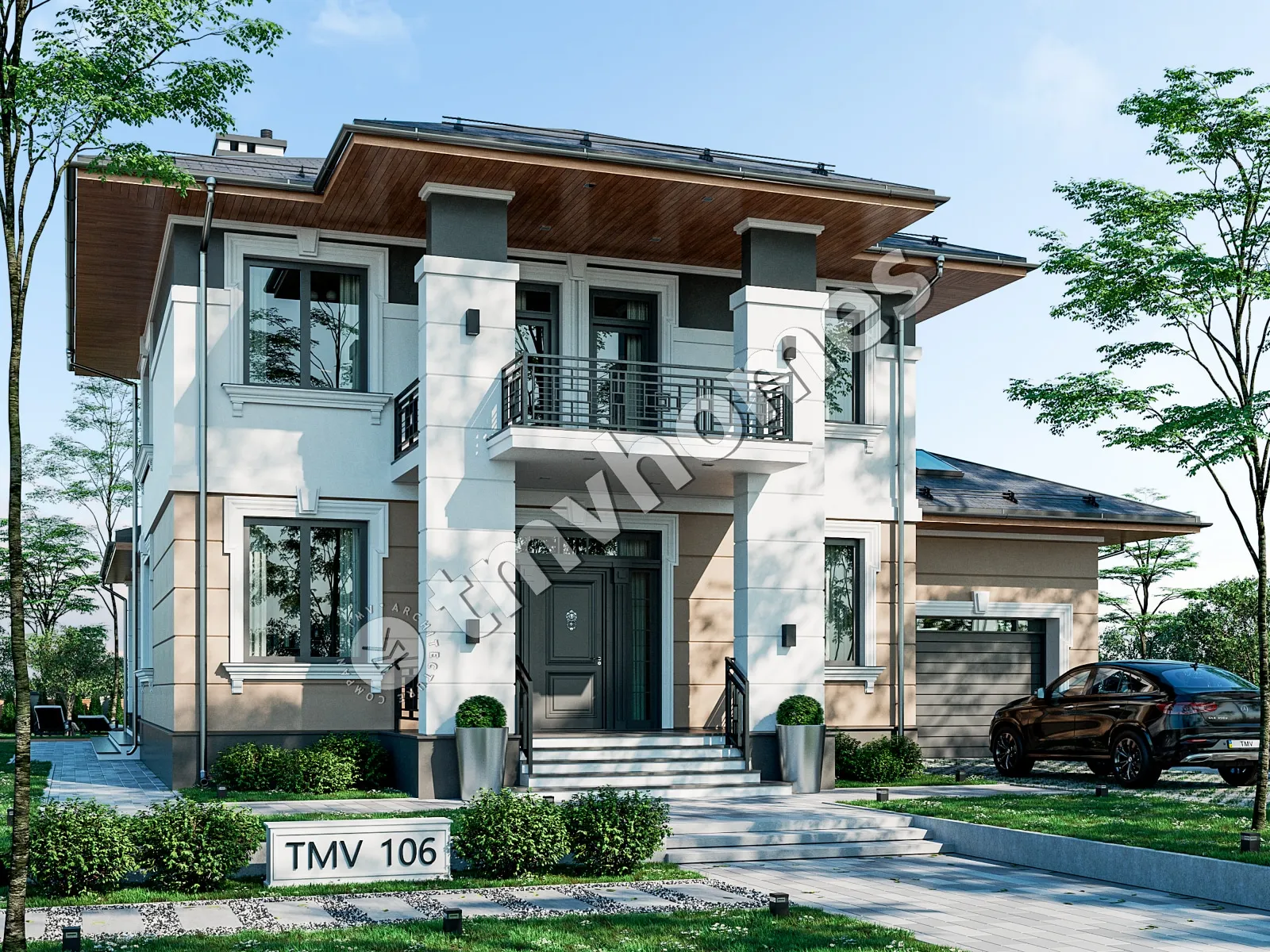 Proiect de casa cu etaj 332 m²: 3 Dormitoare, 3 Bai, Bucatarie deschisa, Garaj