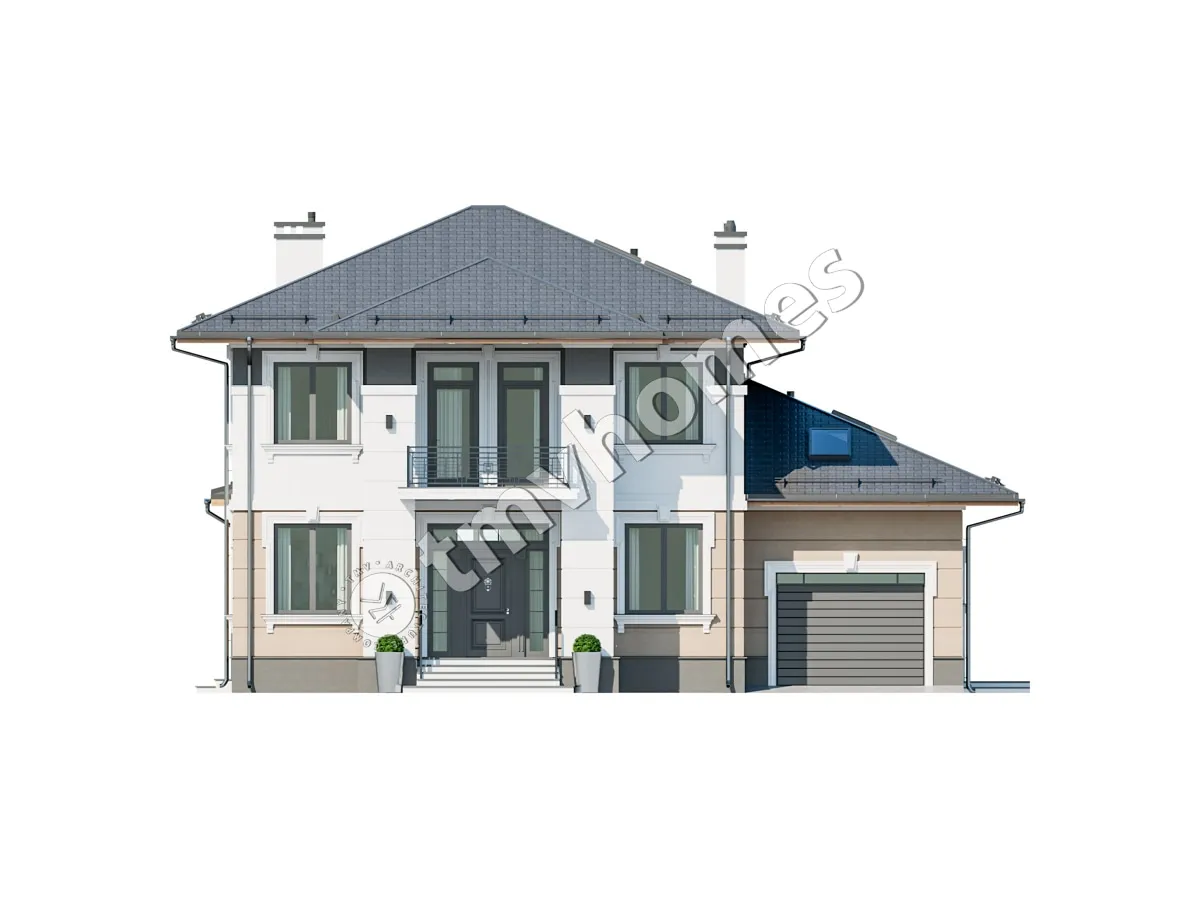 Proiect de casa cu etaj 332 m²: 3 Dormitoare, 3 Bai, Bucatarie deschisa, Garaj