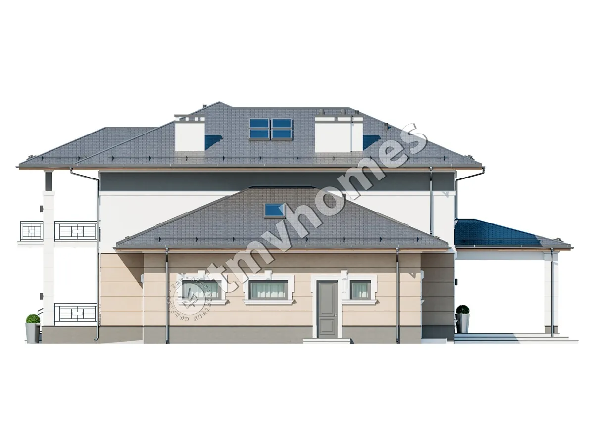 Proiect de casa cu etaj 332 m²: 3 Dormitoare, 3 Bai, Bucatarie deschisa, Garaj