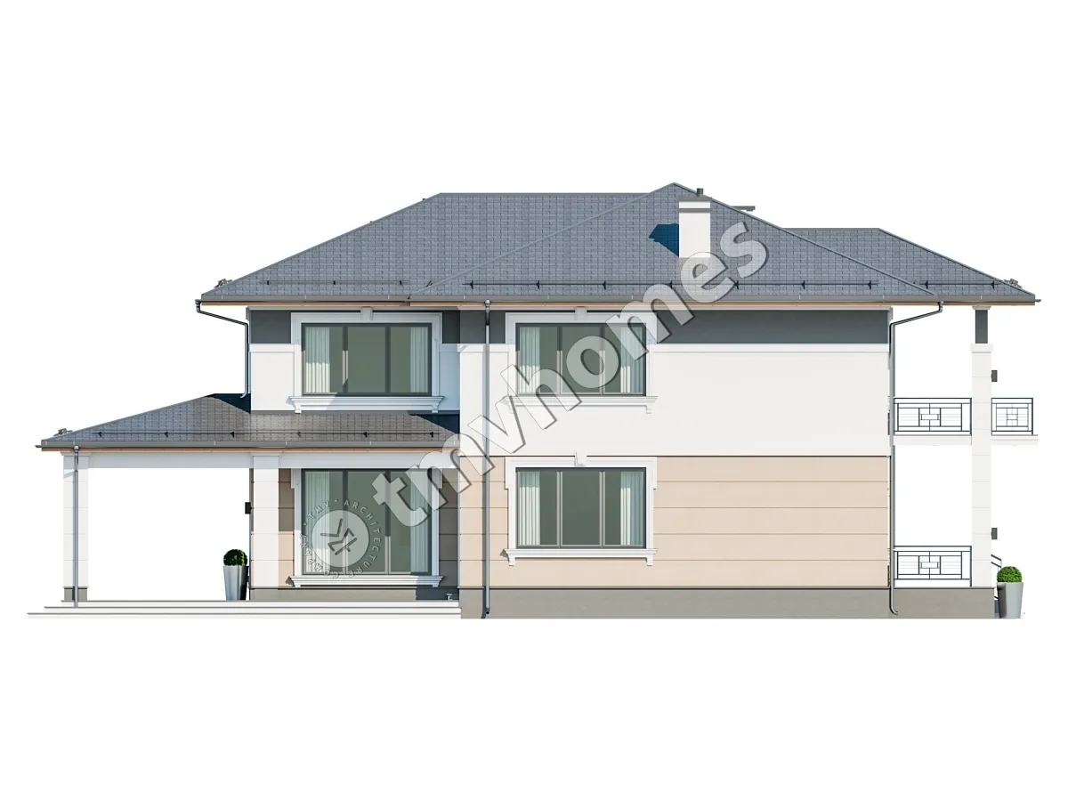Proiect de casa cu etaj 332 m²: 3 Dormitoare, 3 Bai, Bucatarie deschisa, Garaj