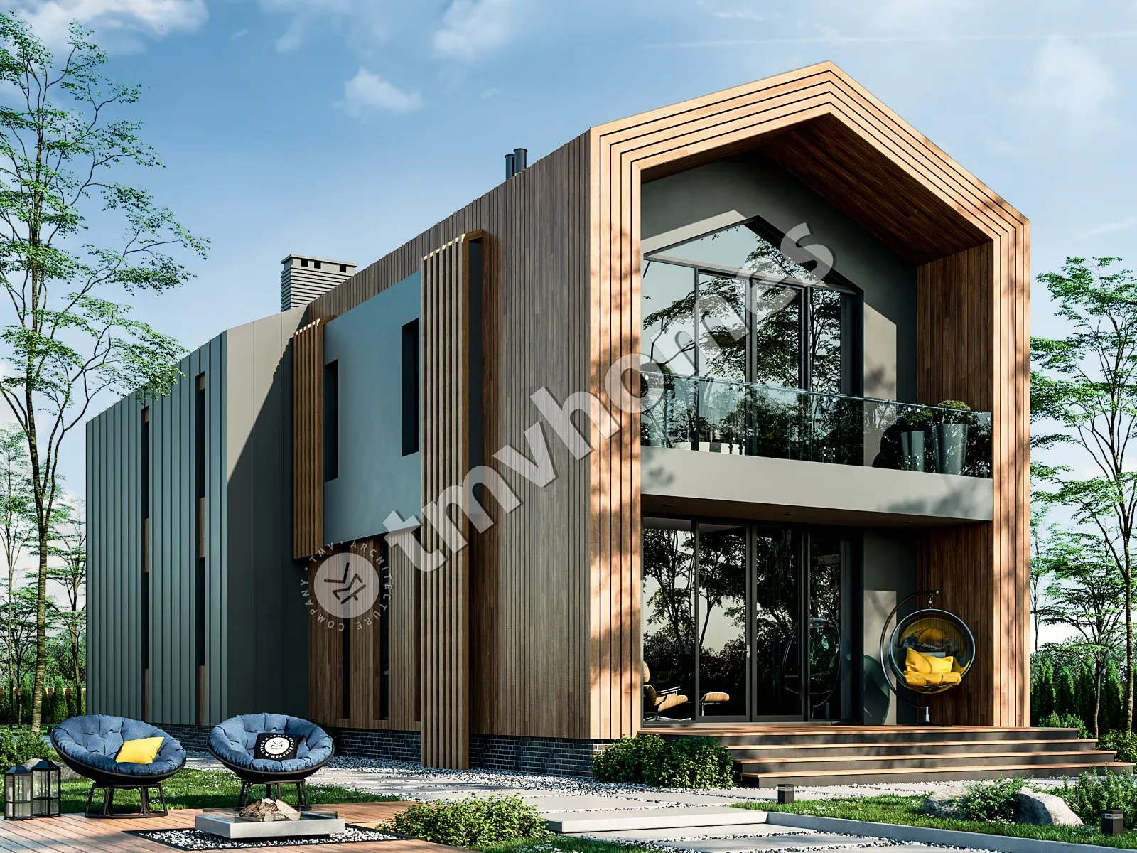 Proiect de casa parter cu mansardă 224 m²: 3 Dormitoare, Birou, 3 Bai, Bucatarie deschisa, fara Garaj