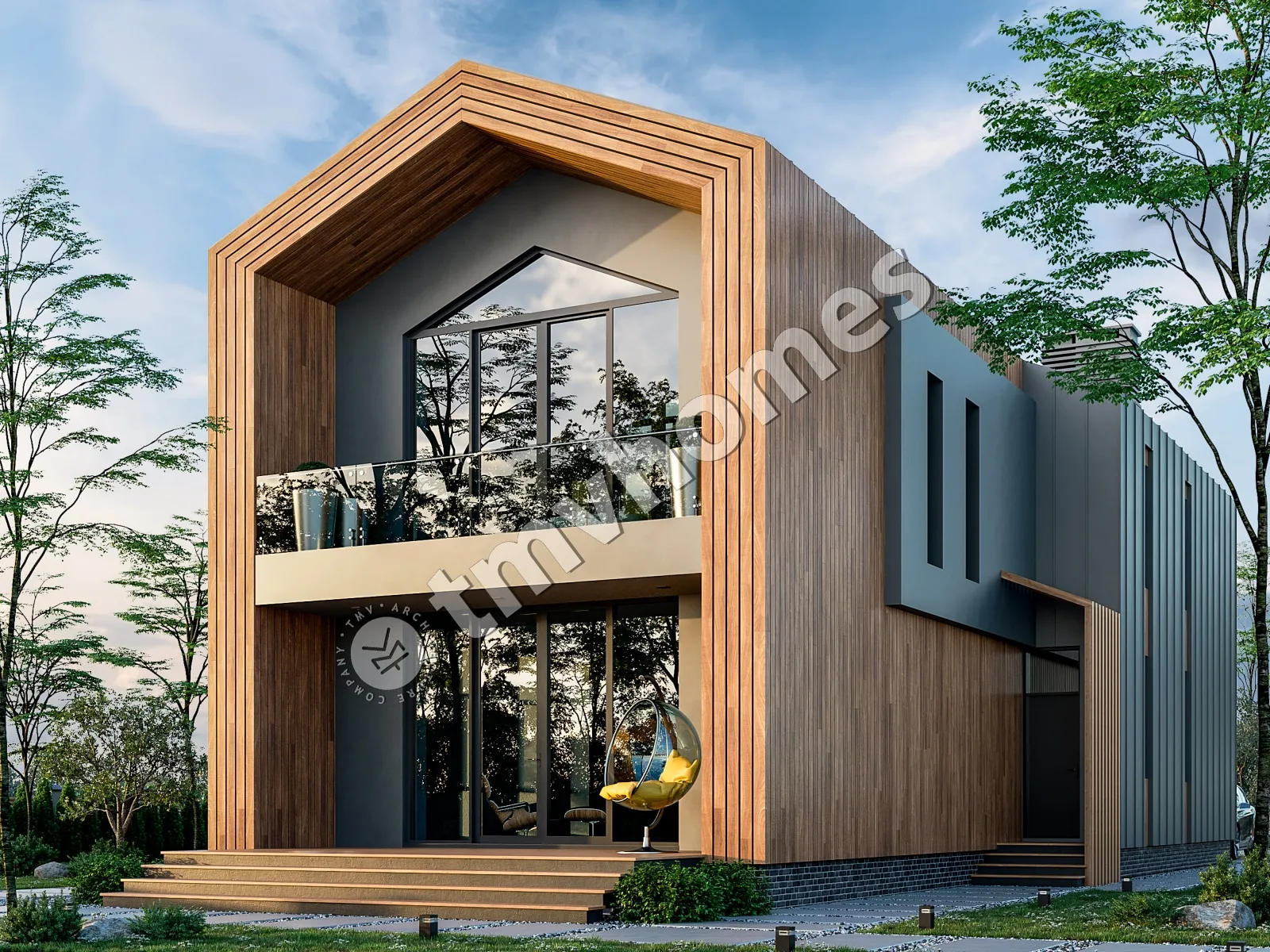 Proiect de casa parter cu mansardă 224 m²: 3 Dormitoare, Birou, 3 Bai, Bucatarie deschisa, fara Garaj