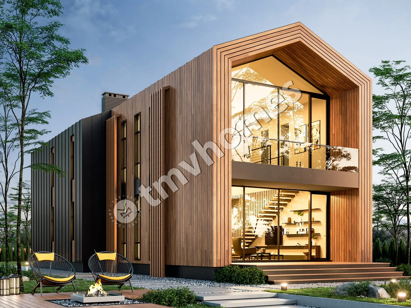 Proiect de casa parter cu mansardă 207 m²: 2 Dormitoare, Birou, 2 Bai, Bucatarie deschisa, fara Garaj