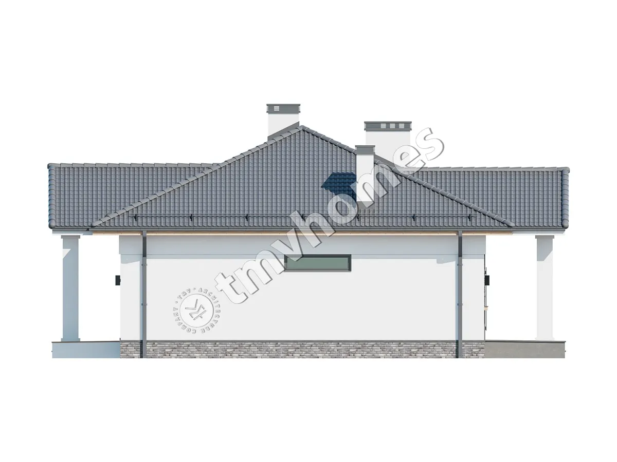 Proiect de casa parter 111 m²: 3 Dormitoare, 2 Bai, Bucatarie deschisa, fara Garaj