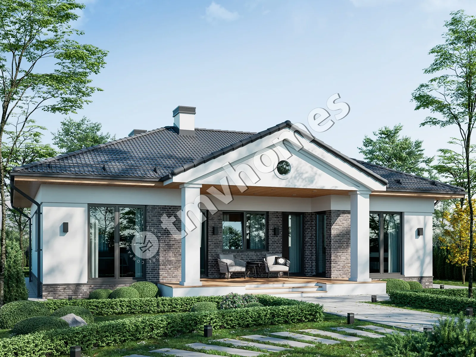Proiect de casa parter 111 m²: 3 Dormitoare, 2 Bai, Bucatarie deschisa, fara Garaj