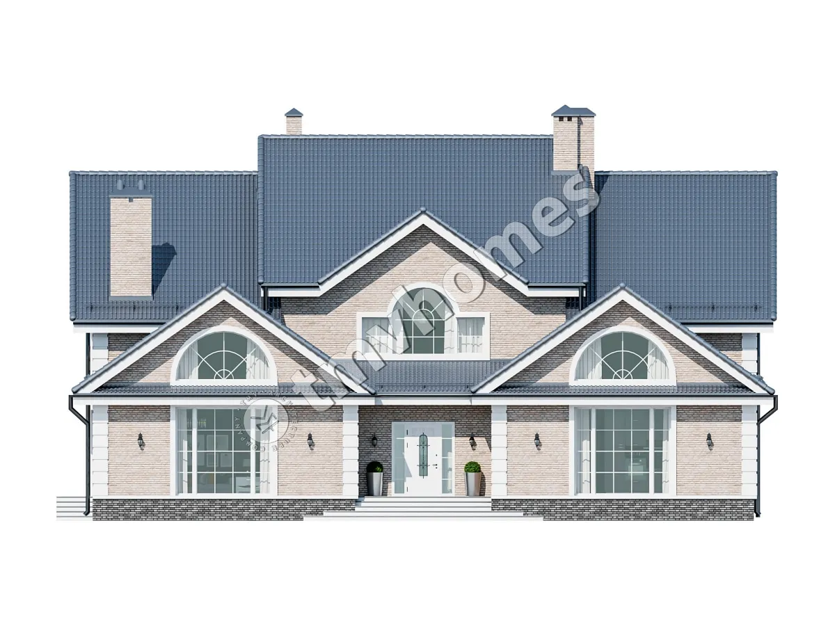 Proiect de casa parter cu mansardă 483 m²: 6 Dormitoare, Birou, 5 Bai, fara Garaj