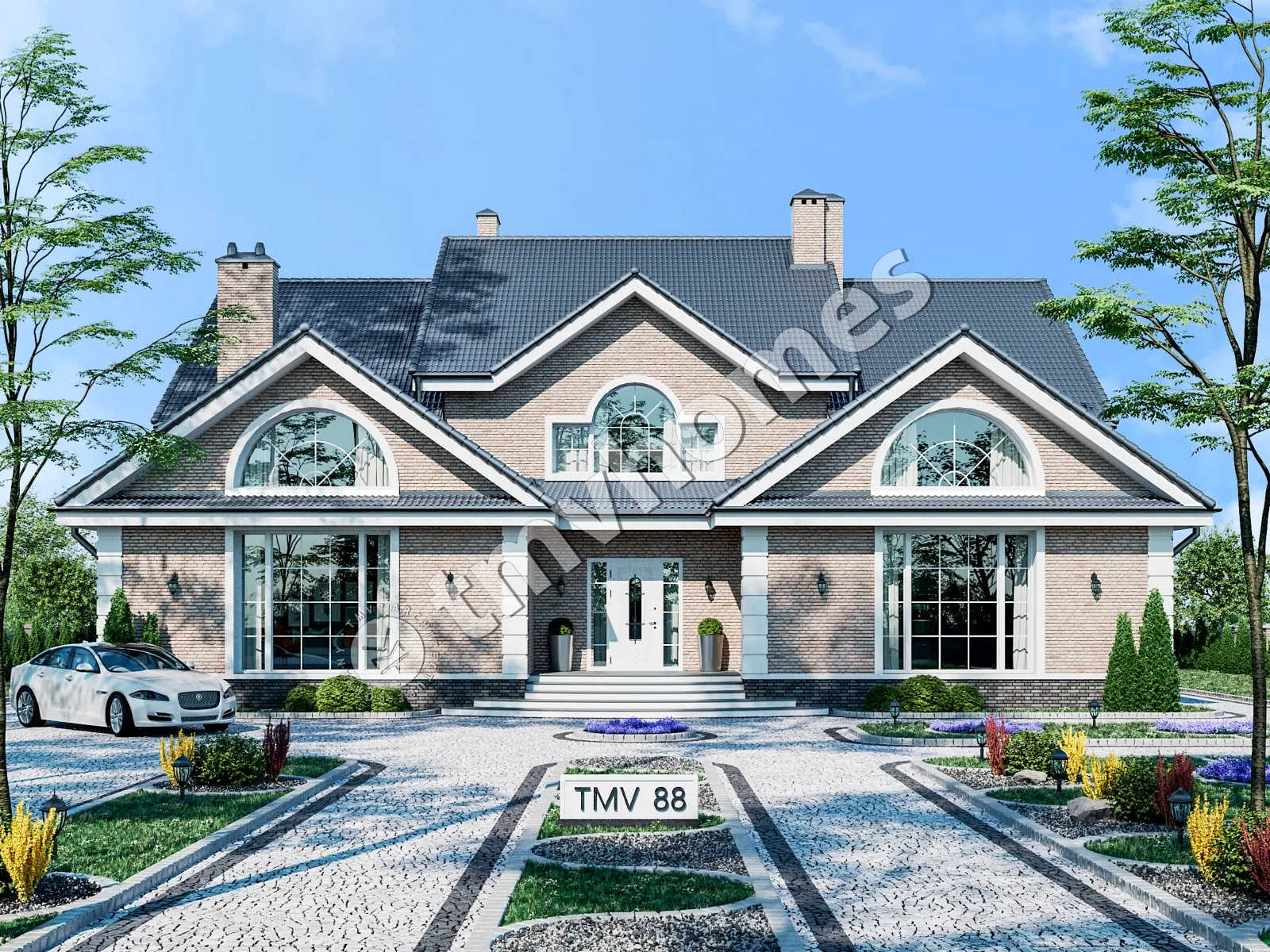 Proiect de casa parter cu mansardă 483 m²: 6 Dormitoare, Birou, 5 Bai, fara Garaj