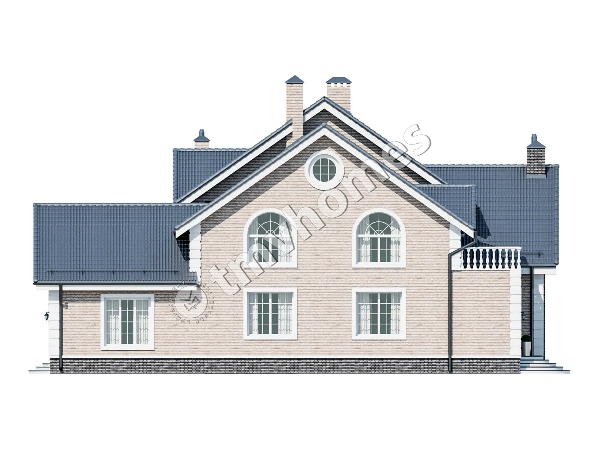 Proiect de casa parter cu mansardă 483 m²: 6 Dormitoare, Birou, 5 Bai, fara Garaj