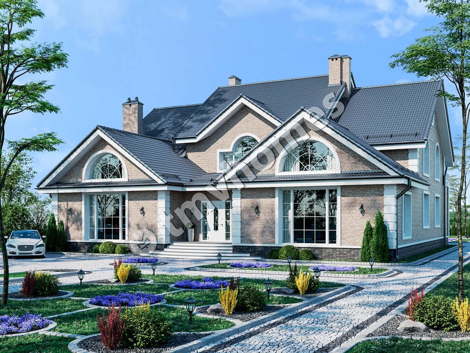 Proiect de casa parter cu mansardă 483 m²: 6 Dormitoare, Birou, 5 Bai, fara Garaj