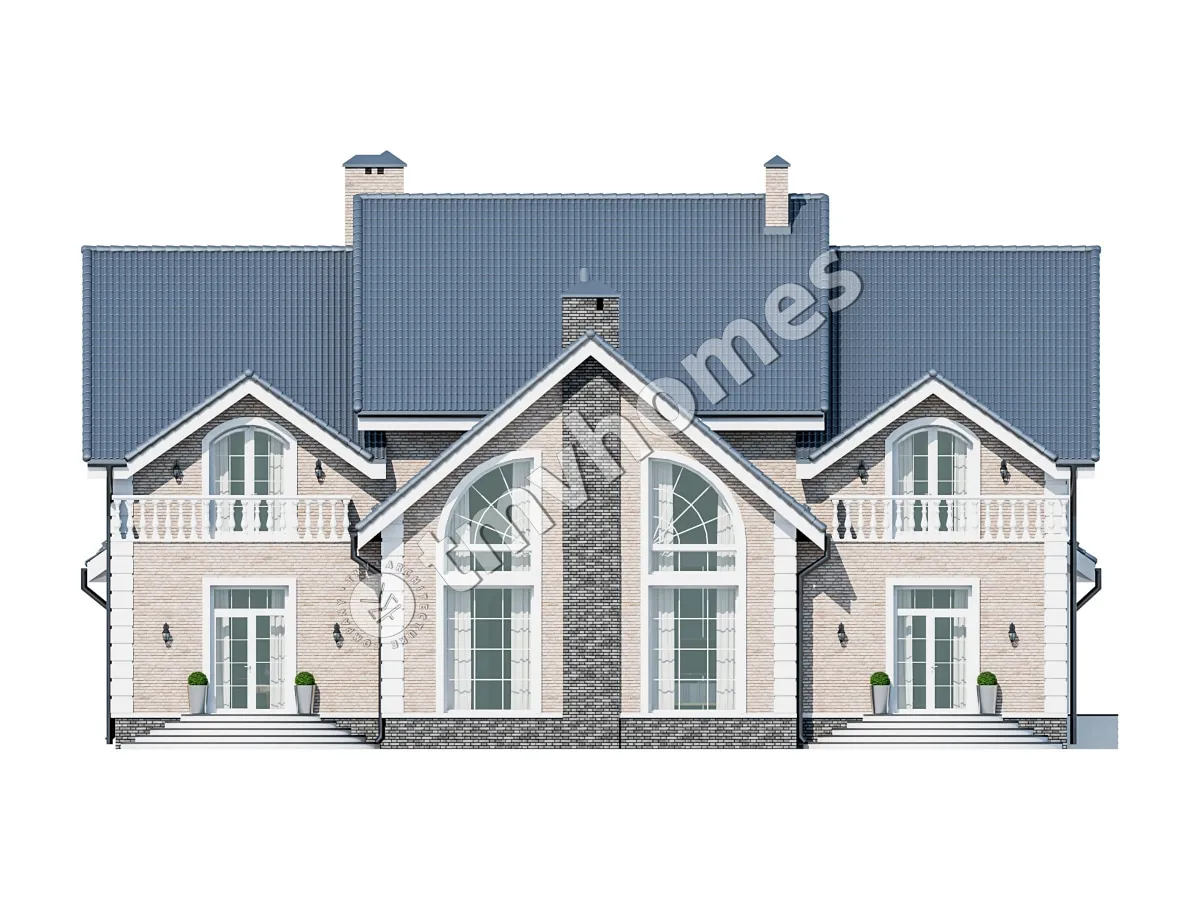 Proiect de casa parter cu mansardă 483 m²: 6 Dormitoare, Birou, 5 Bai, fara Garaj