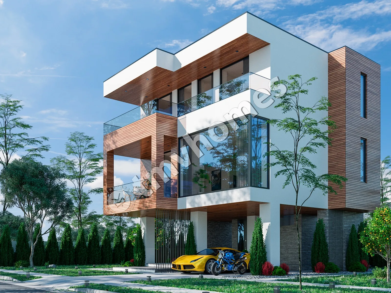 Proiect de casa cu 2 etaje 144 m²: 3 Dormitoare, 3 Bai, Bucatarie deschisa, fara Garaj