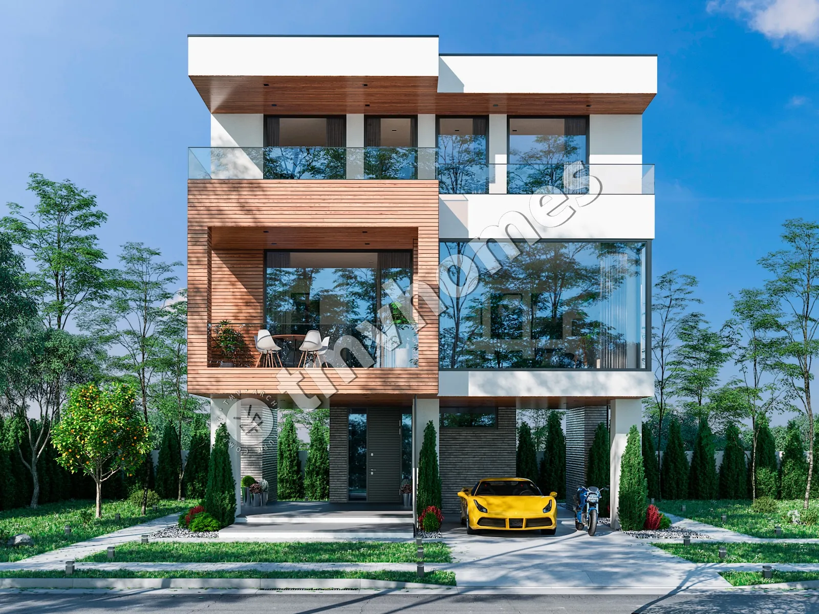 Proiect de casa cu 2 etaje 144 m²: 3 Dormitoare, 3 Bai, Bucatarie deschisa, fara Garaj