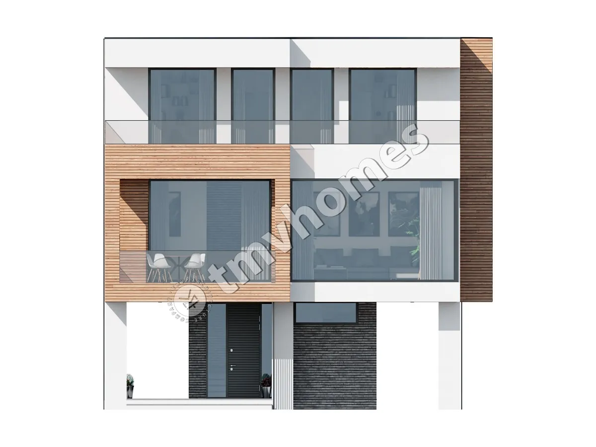 Proiect de casa cu 2 etaje 144 m²: 3 Dormitoare, 3 Bai, Bucatarie deschisa, fara Garaj