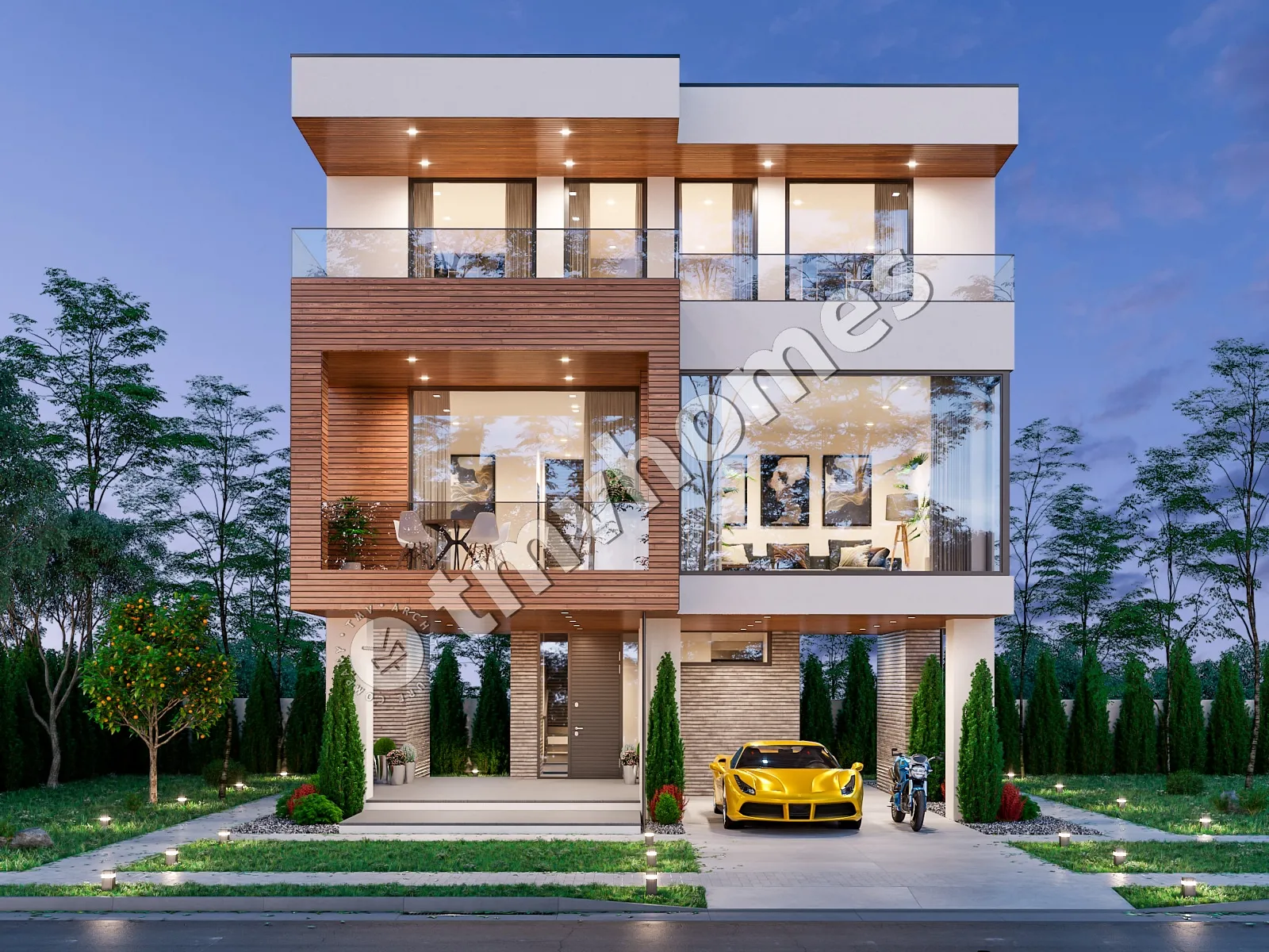 Proiect de casa cu 2 etaje 144 m²: 3 Dormitoare, 3 Bai, Bucatarie deschisa, fara Garaj