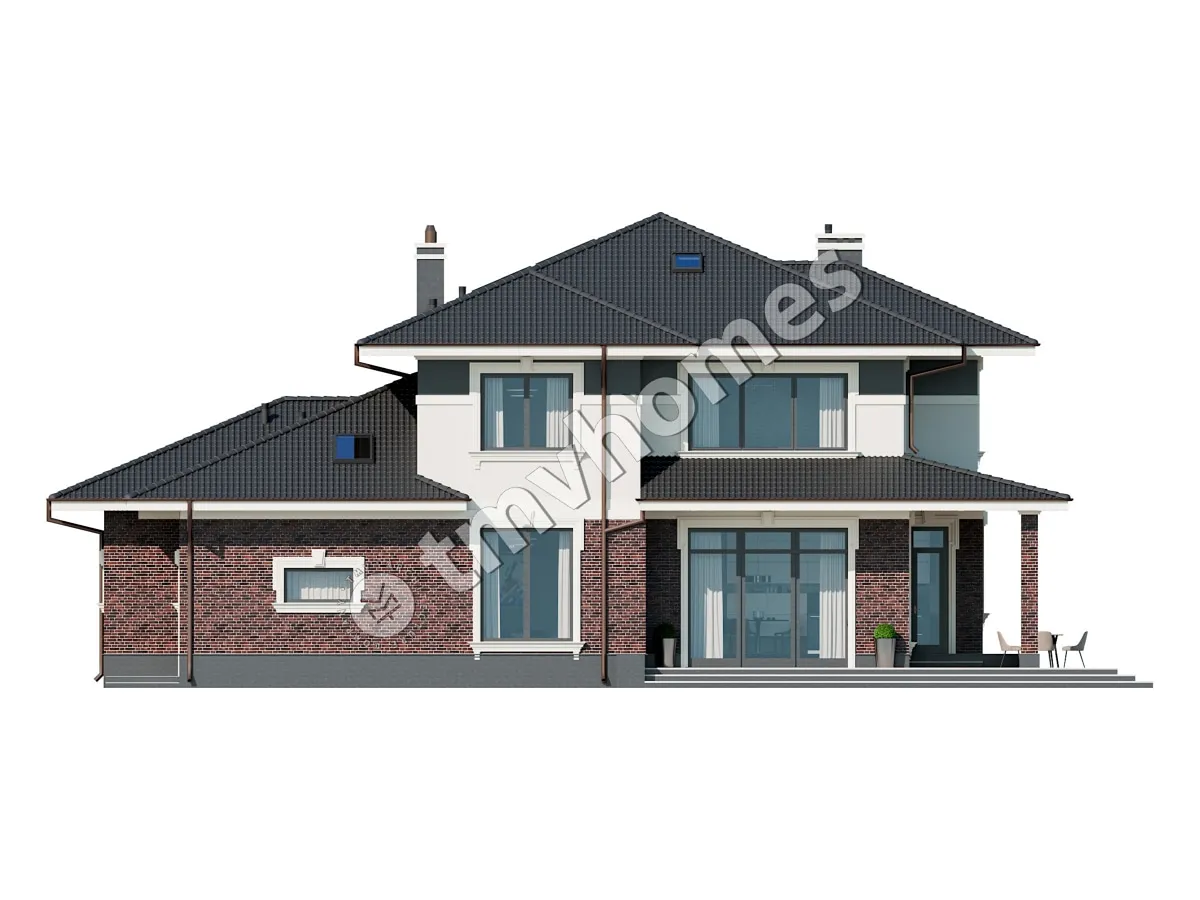Proiect de casa cu etaj 436 m²: 5 Dormitoare, 3 Bai, Bucatarie deschisa, Garaj