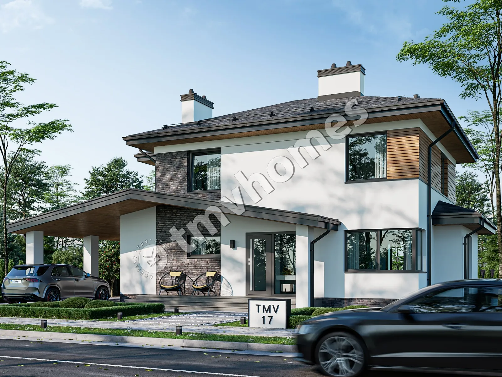 Proiect de casa cu etaj 177 m²: 3 Dormitoare, 3 Bai, Bucatarie deschisa, fara Garaj