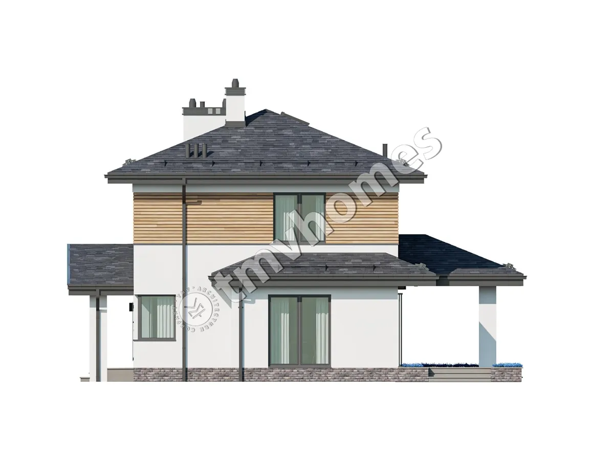 Proiect de casa cu etaj 177 m²: 3 Dormitoare, 3 Bai, Bucatarie deschisa, fara Garaj