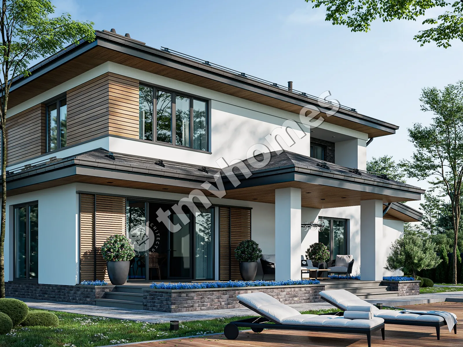 Proiect de casa cu etaj 177 m²: 3 Dormitoare, 3 Bai, Bucatarie deschisa, fara Garaj
