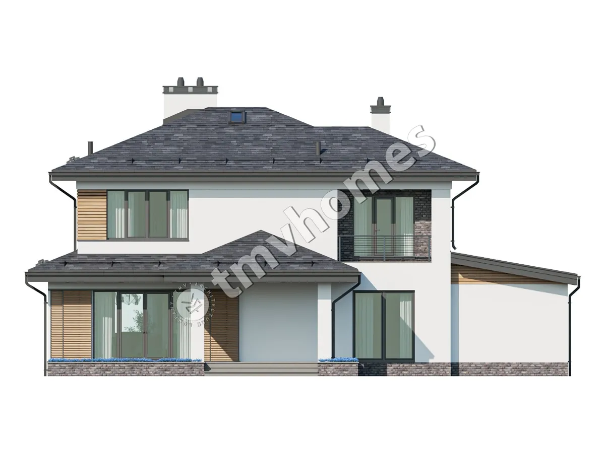 Proiect de casa cu etaj 177 m²: 3 Dormitoare, 3 Bai, Bucatarie deschisa, fara Garaj
