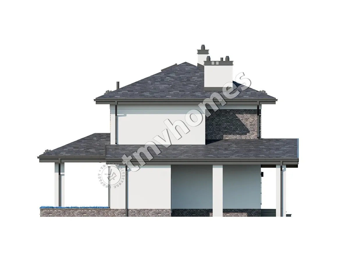Proiect de casa cu etaj 177 m²: 3 Dormitoare, 3 Bai, Bucatarie deschisa, fara Garaj