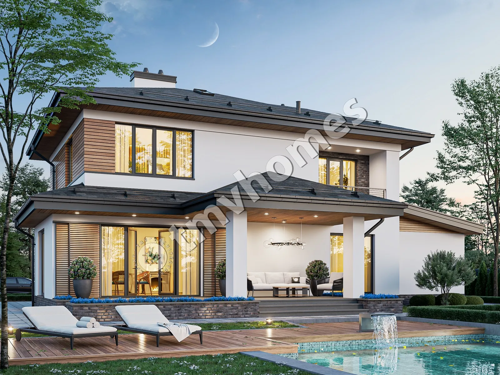 Proiect de casa cu etaj 177 m²: 3 Dormitoare, 3 Bai, Bucatarie deschisa, fara Garaj