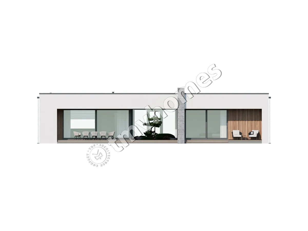 Proiect de casa parter 224 m²: 3 Dormitoare, 3 Bai, Bucatarie deschisa, fara Garaj