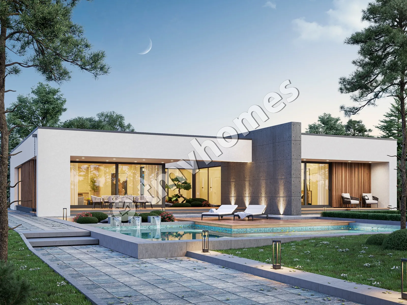 Proiect de casa parter 224 m²: 3 Dormitoare, 3 Bai, Bucatarie deschisa, fara Garaj