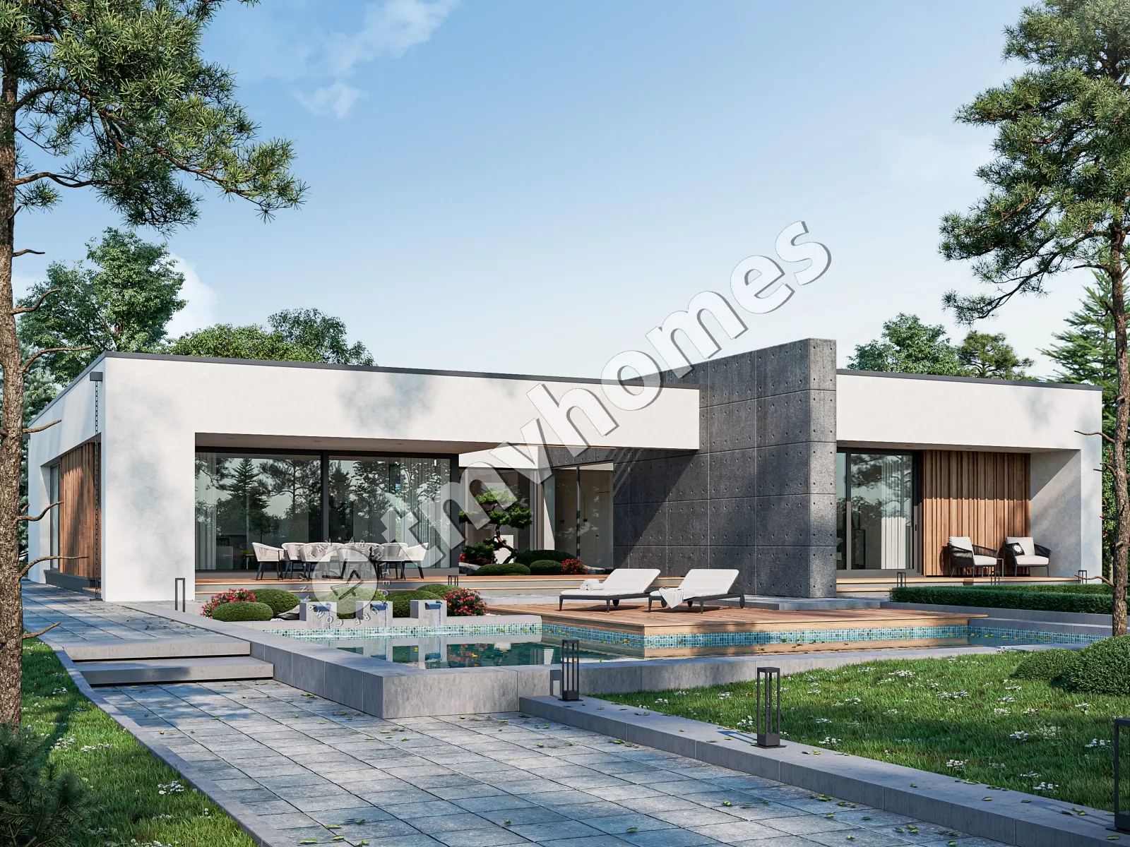 Proiect de casa parter 224 m²: 3 Dormitoare, 3 Bai, Bucatarie deschisa, fara Garaj