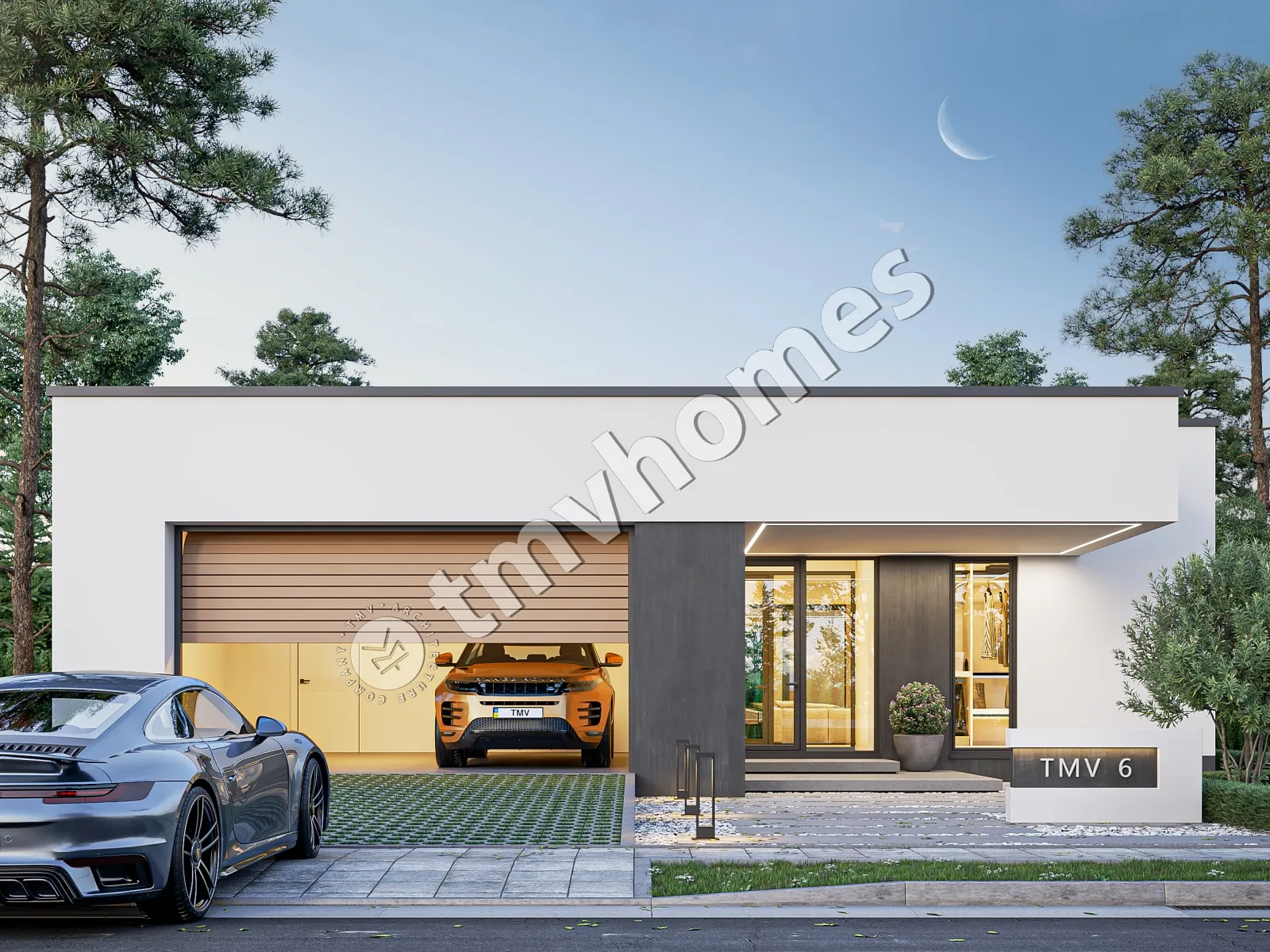 Proiect de casa parter 192 m²: 3 Dormitoare, 2 Bai, Bucatarie deschisa, Garaj