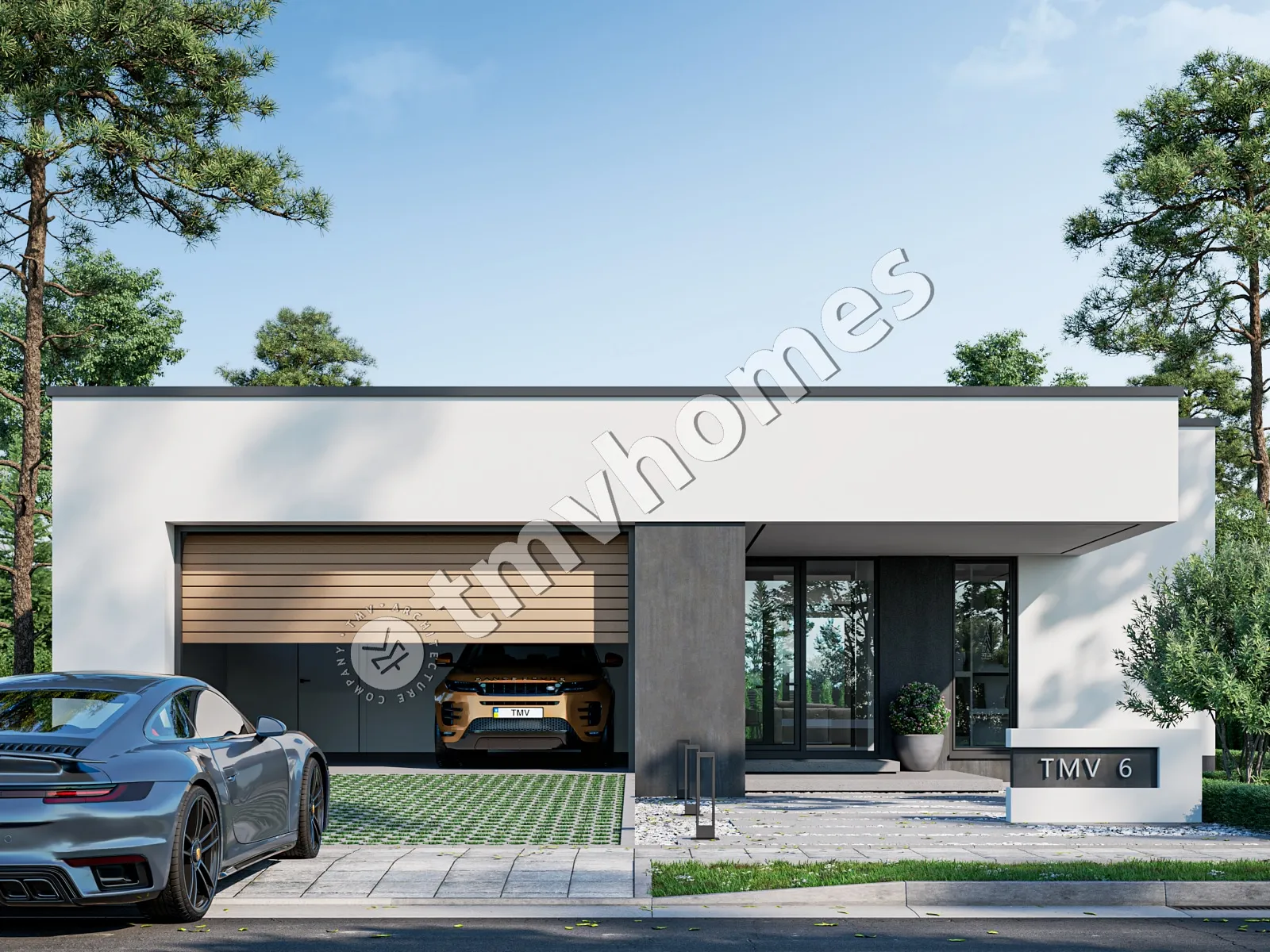 Proiect de casa parter 192 m²: 3 Dormitoare, 2 Bai, Bucatarie deschisa, Garaj