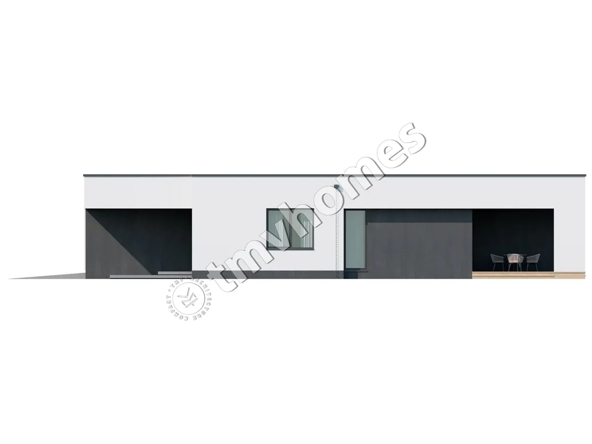 Proiect de casa parter 192 m²: 3 Dormitoare, 2 Bai, Bucatarie deschisa, Garaj