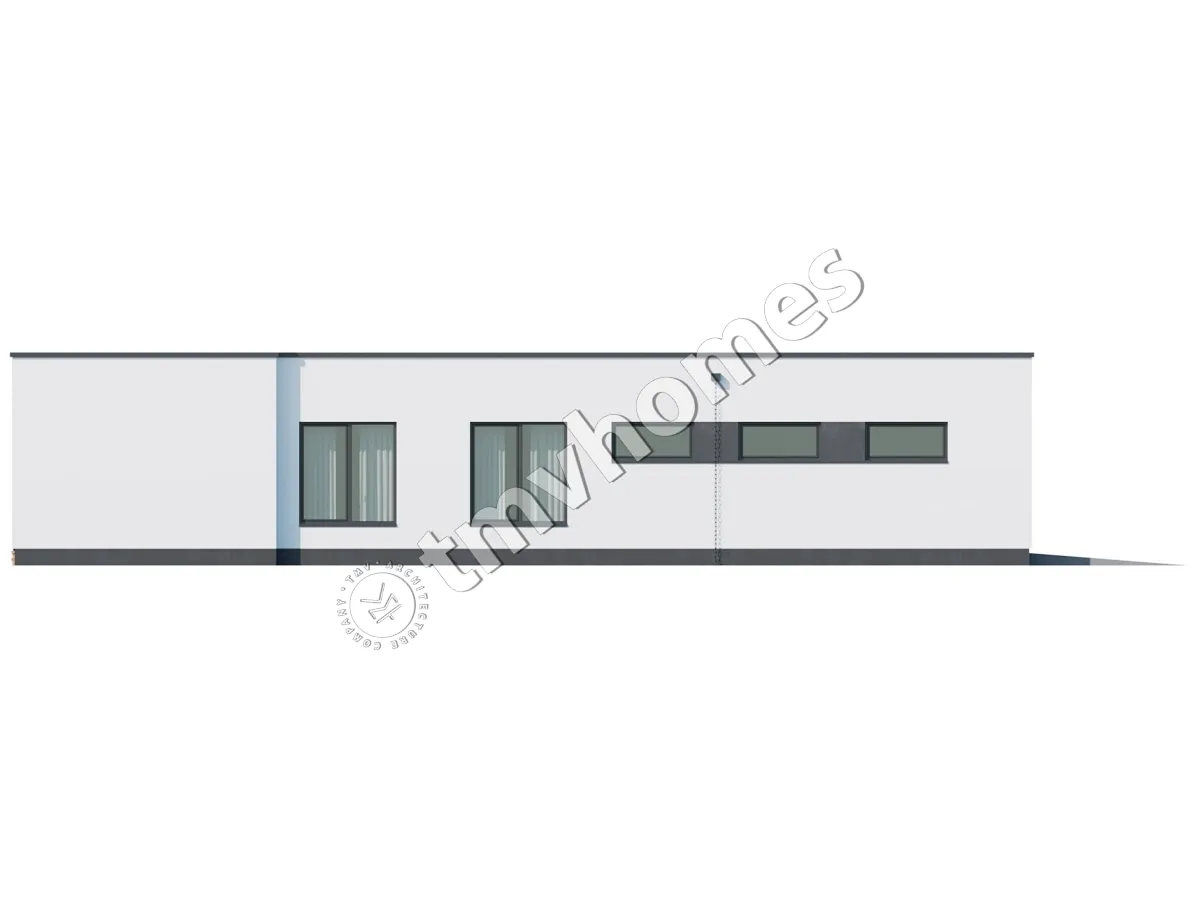 Proiect de casa parter 192 m²: 3 Dormitoare, 2 Bai, Bucatarie deschisa, Garaj