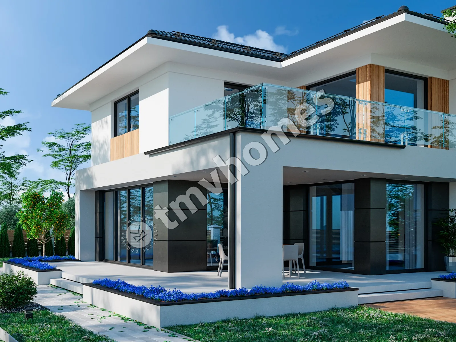 Proiect de casa cu etaj 270 m²: 2 Dormitoare, Birou, 2 Bai, Bucatarie deschisa, Garaj