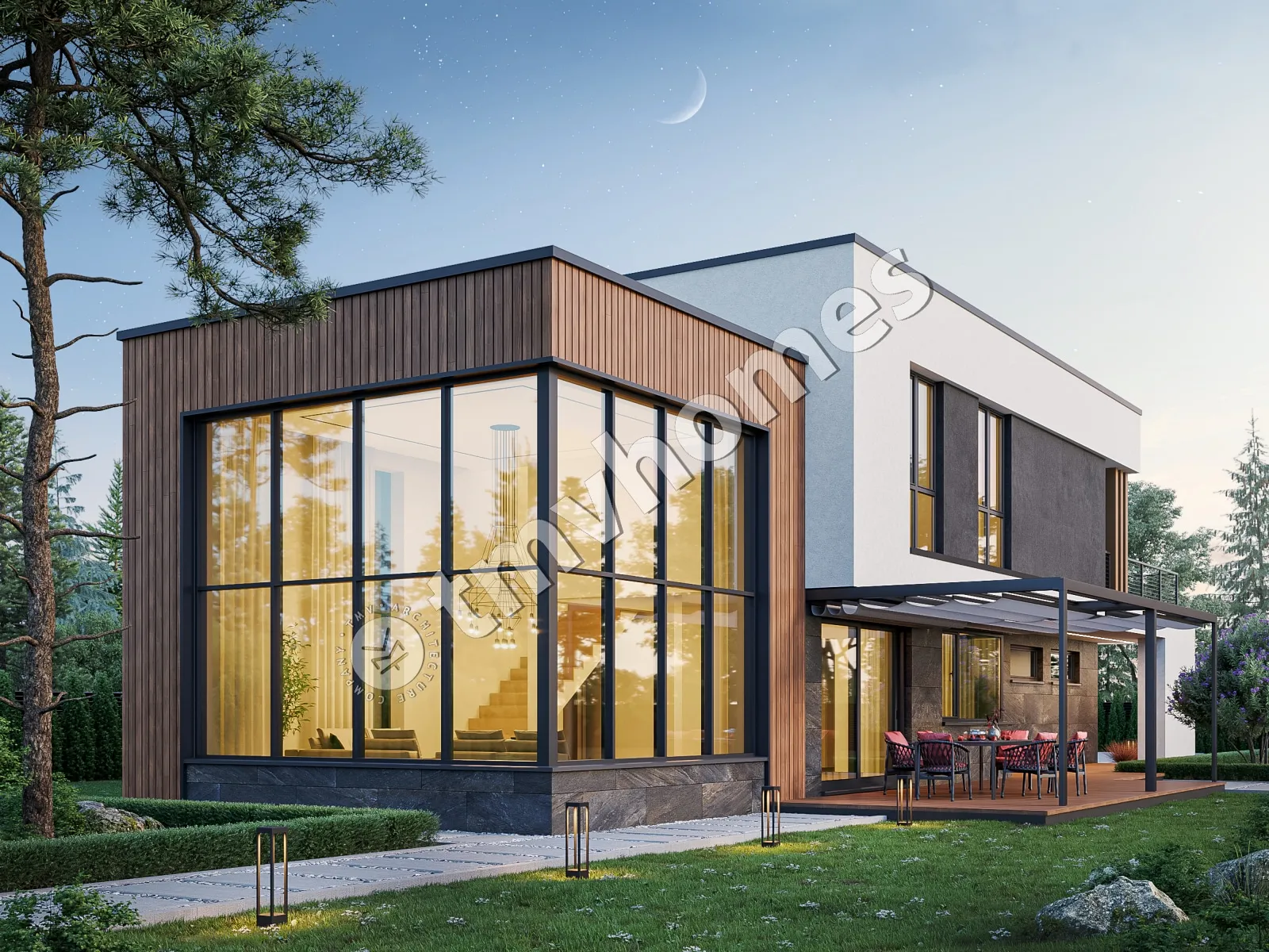 Proiect de casa cu etaj 240 m²: 3 Dormitoare, Birou, 3 Bai, Bucatarie deschisa, Garaj