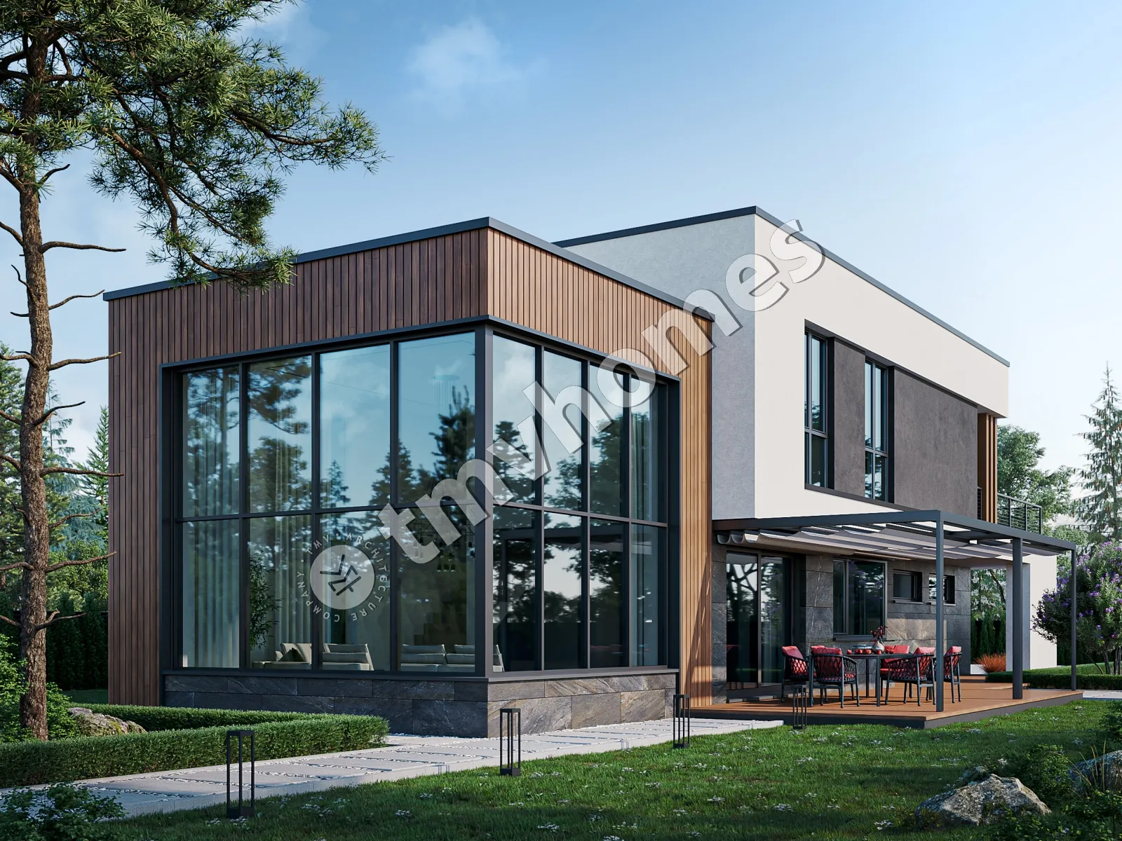Proiect de casa cu etaj 240 m²: 3 Dormitoare, Birou, 3 Bai, Bucatarie deschisa, Garaj
