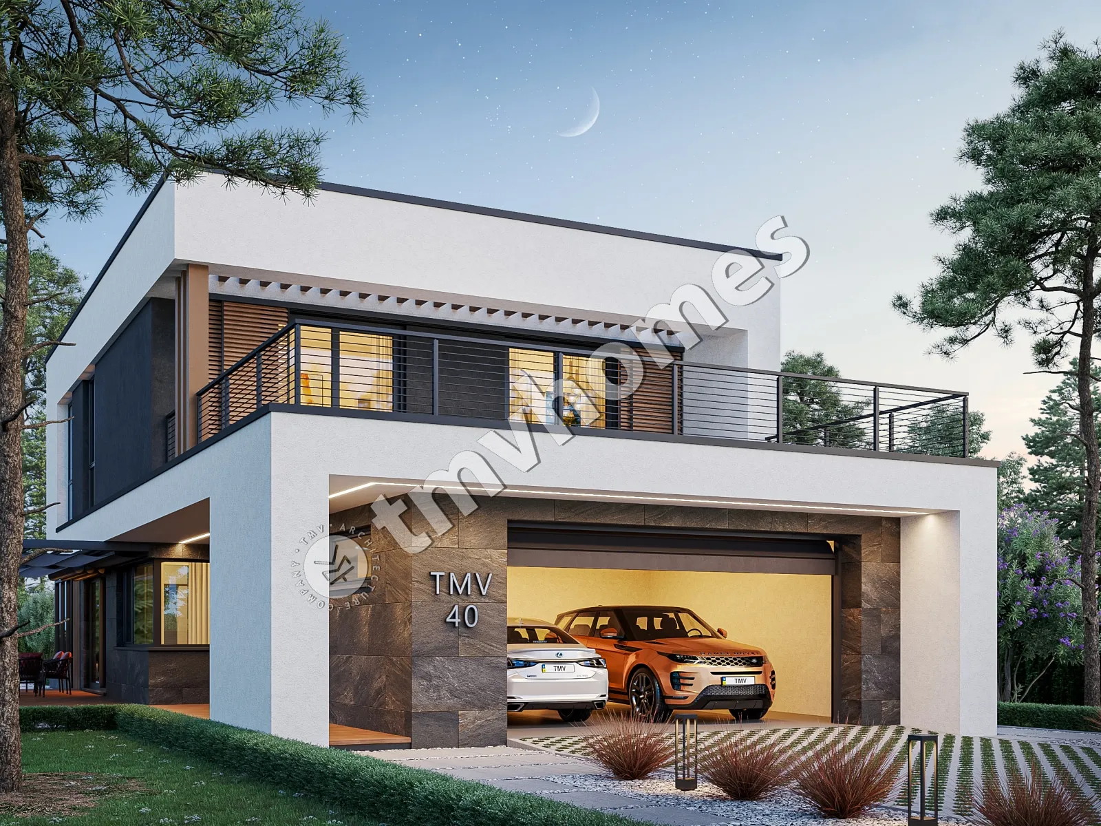 Proiect de casa cu etaj 240 m²: 3 Dormitoare, Birou, 3 Bai, Bucatarie deschisa, Garaj