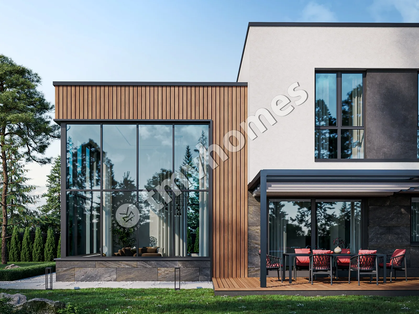 Proiect de casa cu etaj 240 m²: 3 Dormitoare, Birou, 3 Bai, Bucatarie deschisa, Garaj
