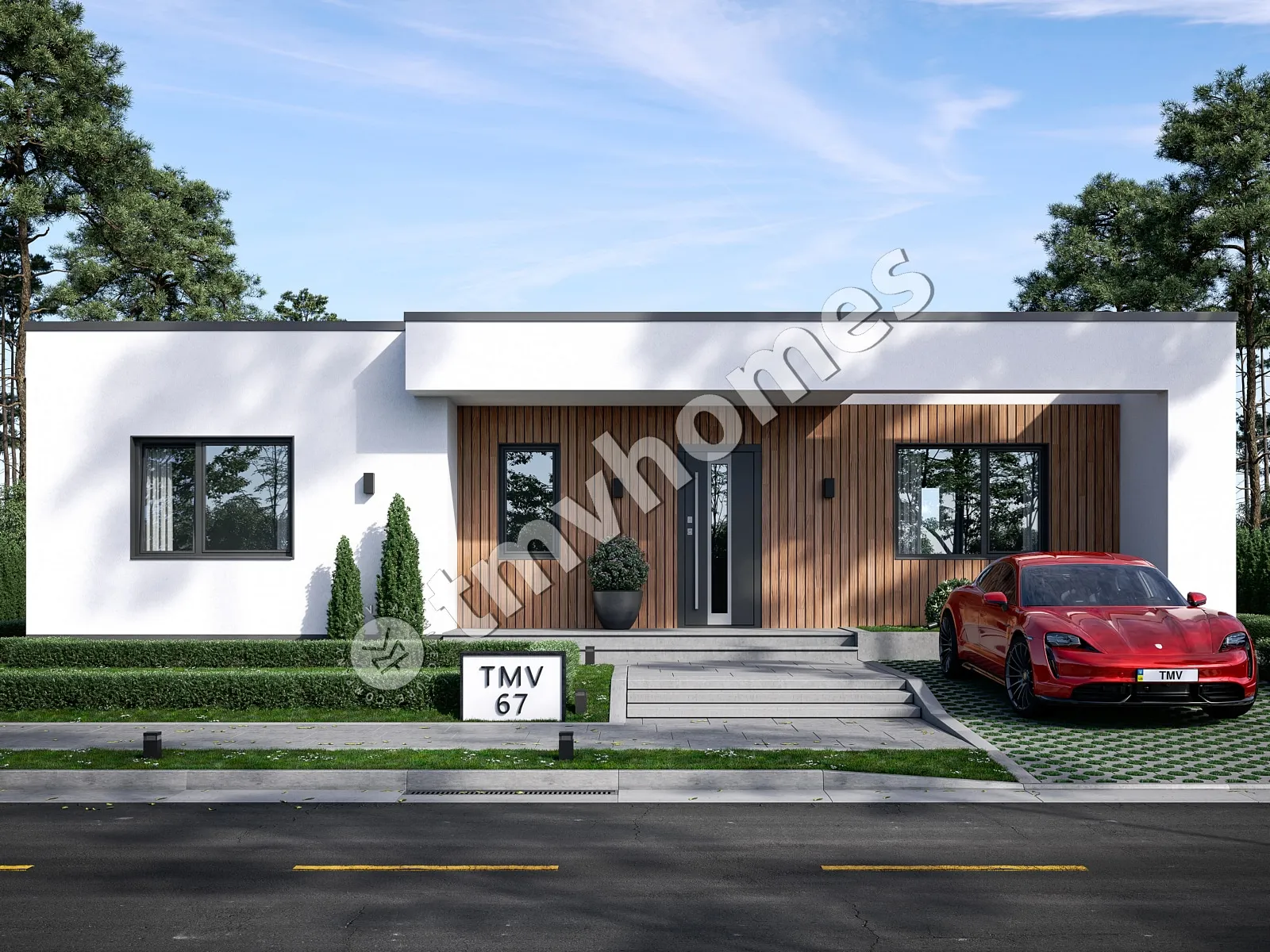Proiect de casa parter 113 m²: 3 Dormitoare, 2 Bai, Bucatarie deschisa, fara Garaj